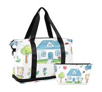 Cartone animato Carino Colore Stick Figura Grande Borsa da Palestra Viaggio Pernottamento Carry on Bag con Toiletry Bag per Escursioni, Figura stilizzata di colore carino, 1 size