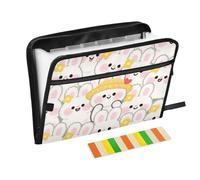Cartone animato carino coniglio bianco organizzatore ricevute 13 tasche formato A4 lettera con chiusura a cerniera per organizer con tasca