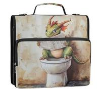 Cartone animato carino drago verde legge il giornale 3,8 cm 3 anelli scuola cerniera raccoglitore con tracolla e manico tasche multiple portatile casa viaggio sicuro borsa portaoggetti adatta per la