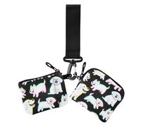 Cartone animato carino felice cane bianco portafogli da donna porta carte minimalista organizer borsa con cerniera tasca portamonete per donna 2 confezioni, Cartone animato carino cane bianco felice