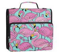 Cartone animato carino fenicotteri blu 3 anelli 3,8 cm scuola cerniera raccoglitore con manico impermeabile portfolio portatile adatto per la scuola media
