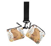 Cartone animato carino fiori marroni farfalla portamonete da donna porta carte di credito dimensioni compatte portafoglio organizer con cerniera tasca portamonete per uso quotidiano 2 pezzi, Cartone