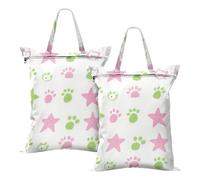 Cartone animato carino gatto verde stampa stelle rosa borse per la lavanderia impermeabili per viaggio borse asciutte per costume da bagno e asciugamani vestiti sporchi borsa da viaggio con manico 2