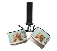 Cartone animato carino giallo bagno lontra doppio polso portafogli per le donne piccolo portatile porta biglietti da visita organizer per soldi con tasca con cerniera per donna 2 confezioni, Cartoon