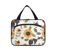 Cartone animato carino giallo girasole gatto appeso trucco custodia da viaggio con gancio, designer kit da barba multifunzionale borsa per gli uomini per il viaggio must have bagno bolso de maquillaje