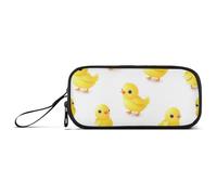 Cartone animato carino giallo pollo astuccio in nylon per studenti universitari ad alta capacità grande astuccio con cerniera scuola cancelleria per ragazze universitarie