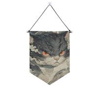 Cartone animato carino grigio giapponese Ukiyo-e Cat banner da appendere con asta telescopica porta anteriore banner appeso alla parete decorazioni per feste per interni ed esterni
