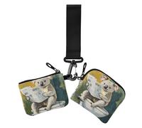 Cartone animato carino grigio koala legge giornale doppio portafoglio da donna sottile portatile cambiamento borsa portachiavi con tasca con cerniera per lavoro viaggi 2 pezzi, Il koala grigio carino