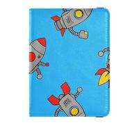 Cartone animato Carino Grigio ROCKETS Robot Porta passaporto in pelle per gli uomini di viaggio per viaggio Vaccino Porta Carta Combo Copertura del passaporto con blocco RFID per le donne Ultra