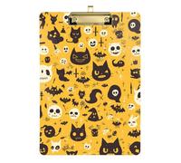 Cartone animato Carino Halloween Zucca Nera Bianco Acrilico Assistente Sociale Appunti Lettera Standard Formato A4 Foro Standard per Allenatori Medical Aula Oro 12x9 "Tabla para escribir con Clip