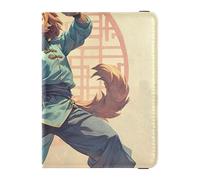 Cartone animato Carino Kung Fu Cane Cool Brown Pelle Impermeabile Porta passaporto per viaggio Vaccino Card Holder Cover Combo Passaporto con RFID Blocco per gli uomini Impermeabile, cartone animato