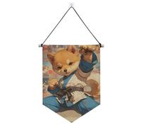 Cartone animato carino Kung Fu Dog Cool banner da appendere con asta telescopica porta anteriore banner appeso decorazioni per ufficio, scuola, aula, dormitorio, casa