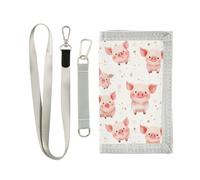 Cartone animato carino maiale beige trifold portafoglio sottile per maschio cool mens piccolo portafoglio con cordino, Cartone animato carino Pig Beige, 1 size