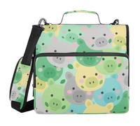 Cartone animato carino maialino verde 3 anelli raccoglitore organizzatore con cinghia impermeabile portfolio portatile adatto per la scuola media