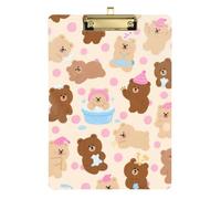 Cartone animato Carino Marrone Orsacchiotto Acrilico Scienza Clip Board Lettera Standard A4 Formato Foro Standard per i compiti Pediatrico Oro 30,5 x 22,9 cm Tabla para escribir con Clip