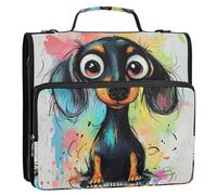 Cartone animato carino nero cucciolo di bassotto 3,8 cm 3 anelli raccoglitore cerniera con manico e tracolla rimovibile tasche multiple organizer per documenti per la scuola Organizadores de carteras
