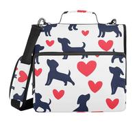 Cartone animato carino nero San Valentino Love Dog 3 anelli 3,8 cm robusto raccoglitore con cerniera con cinghia Laege Capacità Raccoglitori scolastici Organizzatore per studenti di medie dimensioni