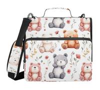 Cartone animato carino orso bianco raccoglitore con cerniera con tracolla e maniglia, facile da trasportare 3,8 cm 3 anelli astuccio portfolio raccoglitore contenitore