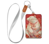 Cartone animato carino orso musica spartito in pelle bordeaux porta badge carino con cordino e capacità 3 carte di identità titolare per ufficio Shcool ospedale e patente di guida