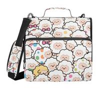Cartone animato carino pecora bianco 3,8 pollici 3 anelli cerniera raccoglitore con tracolla Laege capacità portfolio portatile per studenti di medie dimensioni