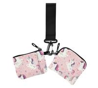 Cartone animato carino pesca unicorni donna portafogli porta carte mini moda cambiamento borsa portachiavi con cinturino da polso per le signore 2 confezioni, Cartone animato carino Pesca unicorni, 1