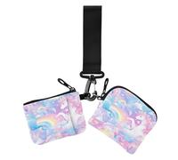 Cartone animato Carino Pesca unicorni Portamonete da Donna Porta Carte di Formato Compatto Porta Denaro con Cerniera Tasca Monete per Donna 2 Pz, Cartone animato carino Pesca unicorni, 1 size, Casual
