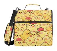Cartone animato carino pollo giallo 3,8 cm 3 anelli raccoglitore con cerniera con tracolla e manico tasche multiple forniture scolastiche organizzatore per studenti di medie dimensioni