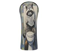 Cartone animato carino procione grigio legge il giornale Golf copertura della testa Set di cuoio dell'unità di elaborazione con etichetta numerica per Fairway Wood Hybrid