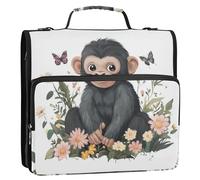 Cartone animato carino Rhinopithecus nero 3,8 cm 3 anelli organizer per ufficio con manico e tracolla rimovibile tasche multiple portfolio organizer per scuola e ufficio moquette