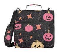 Cartone animato carino rosa kaki zucca di Halloween 3 anelli organizzatore raccoglitore con cinghia facile da trasportare portfolio portatile per scuola/ufficio