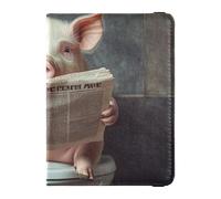 Cartone animato Carino Rosa Maiale Legge Giornale In Pelle Porta passaporto decorativo per viaggio Vaccino Porta Carta Copertura Combo Caso Passaporto Documenti di Viaggio Portafoglio Ultra Sottile,