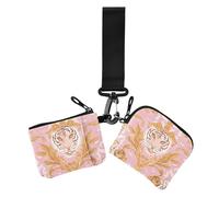 Cartone animato carino rosa oro tigri porta carte da donna porta cambio piccolo portafoglio portatile con cerniera da polso con tasca con cerniera per le donne 2 confezioni, Cartone animato carino oro