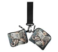 Cartone animato carino rosso animale mare legge giornale doppio portafoglio da polso per le donne sottile portatile porta soldi con portachiavi per signora 2 pezzi, Cartone animato carino mare animale