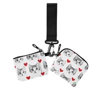 Cartone animato carino San Valentino gatto nero amore portamonete da donna custodie per carte di credito dimensioni compatte portafoglio portamonete con cerniera con portachiavi per lavoro e viaggi 2