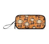 Cartone animato Carino Scimmie Arancione Nylon Matita Borsa per Bambini Alta Capacità Grande Cerniera Astuccio Cancelleria per Studente di College