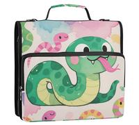 Cartone animato carino serpente verde 3 anelli raccoglitore con tasche extra con tracolla include tasca con zip borsa organizer per documenti per scuola media Carpeta del organizador