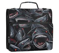 Cartone animato carino squalo nero 3,8 cm 3 anelli raccoglitore cerniera con tracolla e maniglia facile da trasportare portafogli organizer per scuola/ufficio organizador de la carpeta