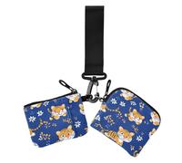 Cartone animato carino tigri gialle doppio portafoglio da donna dimensioni compatte carta d'identità con tasca con cerniera per donna 2 pezzi, Cartone animato carino giallo Tigri, 1 size, Casual