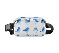 Cartone animato carino uccello blu navy alla moda marsupio borsa a tracolla per donne uomini impermeabile marsupio cintura per lo shopping, Uccelli Bluebird orientali del fumetto bianco, 1 size