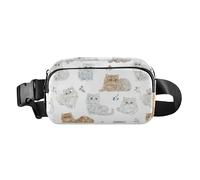 Cartone animato carino uccello blu navy alla moda marsupio borsa a tracolla per donne uomini impermeabile marsupio cintura per lo shopping, Cartone animato Selkirk Rex Gatti Bianco, 1 size