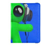 Cartone animato Carino Verde Alieni Ascolto Musica In Pelle carino porta passaporto per viaggi Documenti di Viaggio Organizer Protector Documenti Organizer Holder Accessori per gli uomini Ultra