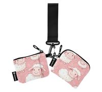 Cartone animato Chidish Carino Pecora Bianca Donne Custodie per Carte Cambio Titolare Minimalista Carta di Identità Protettiva con Portachiavi per Lady 2 Pack Portafoglio para Tarjetas de Mujer