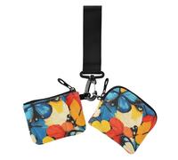 Cartone animato colorato arte astratta farfalle portamonete da donna porta carte di credito grande capacità borsa cambiamento portachiavi con portachiavi per uso quotidiano 2 confezioni, cartone