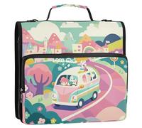 Cartone animato colorato auto e città 3,8 cm 3 anelli organizzatore raccoglitore con manico tasche multiple portfolio portatile per la scuola
