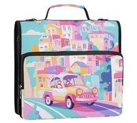 Cartone animato colorato auto e città 3,8 cm 3 anelli robusto raccoglitore con cerniera con tracolla e maniglia multi-tasca documenti documenti borsa per la scuola media