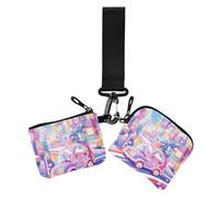 Cartone animato colorato auto e città da donna doppio portafoglio porta biglietti da visita sottile portatile portachiavi portafoglio cambiamento borsa con cinturino da polso per le donne 2 pezzi