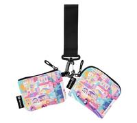 Cartone animato colorato auto e città da donna porta carte di credito porta cambio sottile portatile cerniera portafoglio con cerniera tasca portamonete per signore ragazze 2 confezioni, cartone