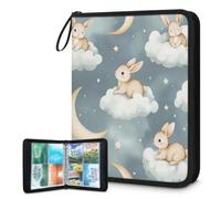 Cartone animato Conigli Nuvole Luna Raccoglitore di carte collezionabili 4 tasche con cerniera, 3 anelli porta carte album con 50 maniche, organizer per carte da collezione standard