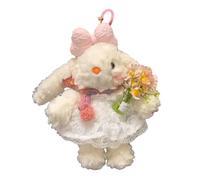 Cartone animato Coniglio Peluche Toy Bag Fascino Con Sciarpa E Fiori Peluche Texture Pendente Appeso Per Bambini E Adolescenti Coniglio Keychain, Gonna White Gauze, Taglia unica