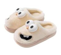 Cartone Animato da Donna Divertimento Carino 3d Grandi Occhi Pantofole Autunno e Inverno Casual Peluche Caldo Fondo spesso Confortevole Casa Pantofole (Beige,38-39)